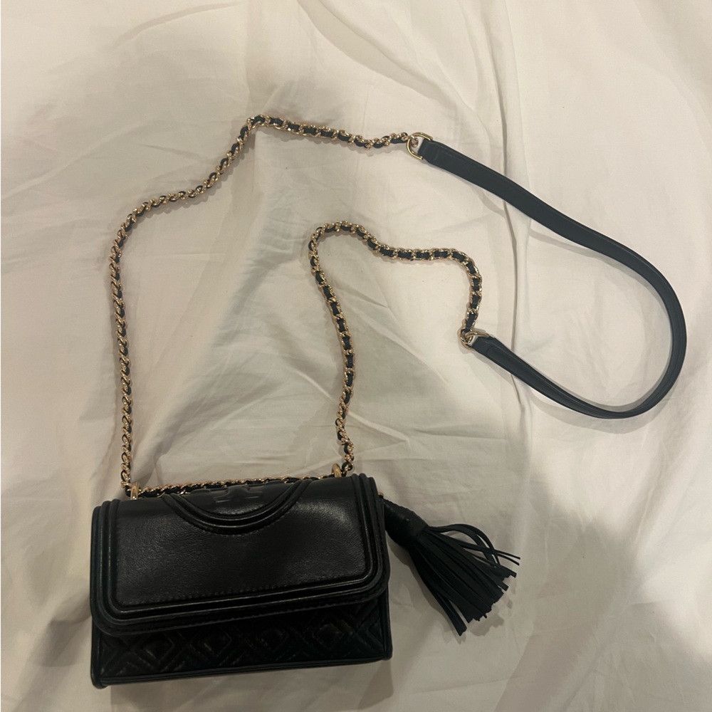 Tory Burch Black Leather Crossbody Bag with Chain Strap